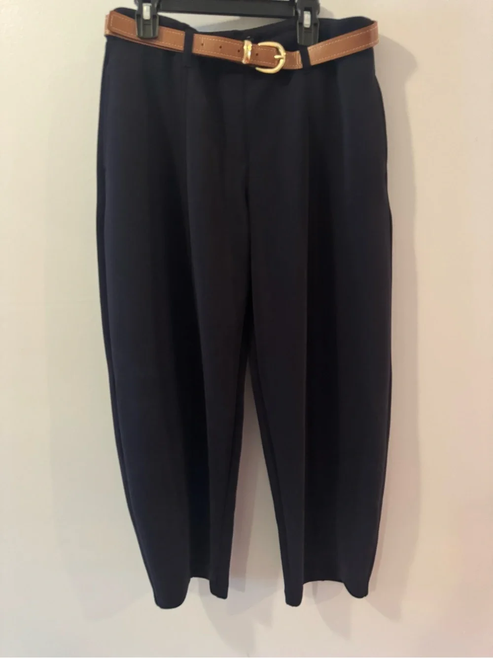 Christian Siriano Women’s Navy Dress Pants with Brown Belt Accent S